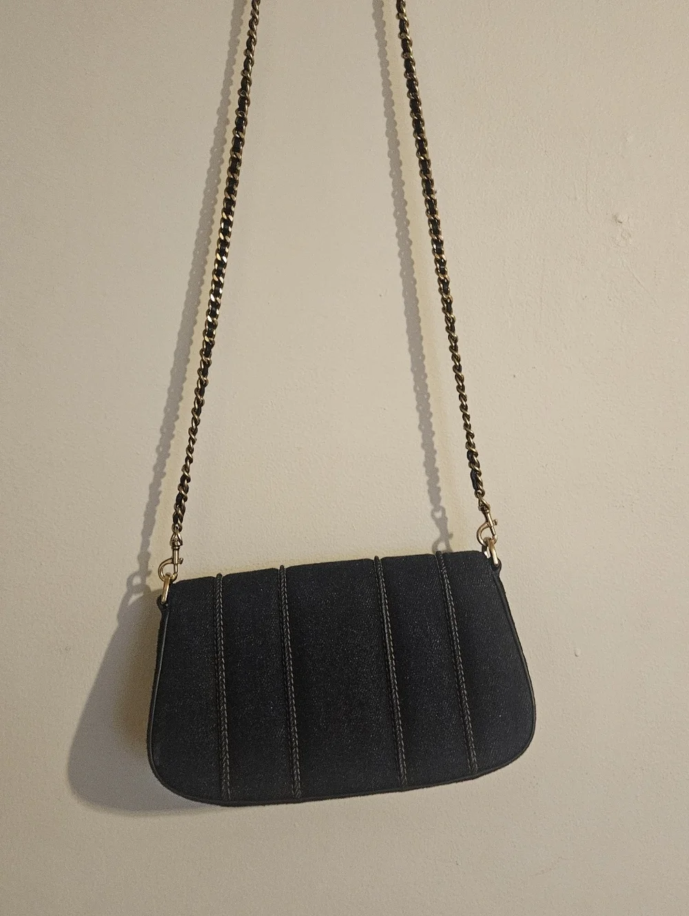 Tory Burch Britten Blue Denim Crossbody & Clutch Bag with Gold Hardware Elegant
